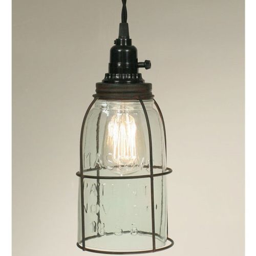 Half Gallon Caged Mason Jar Pendant Lamp - Barn Roof
