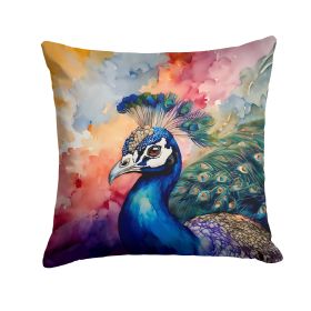 Peacock Throw Pillow Machine Washable, Indoor Outdoor Decorative Pillow for Couch, Bed or Patio, 14Hx14W