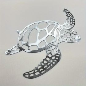 1pc, Metal Sea Turtle Ornament Beach Theme Decor Wall Art Decorations Wall Hanging For Indoor Living Room Decor (Color: Silvery, size: 11.81inch×11.02inch)