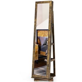 360° Rotatable 2-in-1 Lockable Jewelry Cabinet with Full-Length Mirror (Color: Rustic Brown)