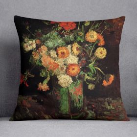Vase with Zinnias and Geraniums by Van Gogh Cushion (Insert: Without Insert, size: 20" X 20")