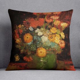 Vase with Zinnias by Van Gogh Cushion (Insert: Without Insert, size: 18" X 18")