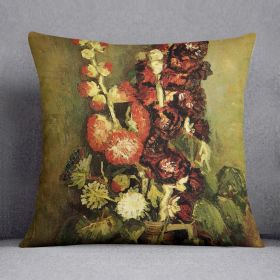 Vase with Hollyhocks by Van Gogh Cushion (Insert: Without Insert, size: 18" X 18")