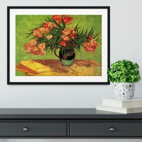 Still Life Vase with Oleanders and Books by Van Gogh Framed Print (Color: Natural/With White Edging, size: 48" x 32" / 120cm x 80cm (approx))