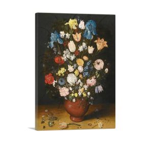 Still Life with Irises Tulips Roses Narcissi and Fritillary in a Ceramic Vase (Type: Standard Framed Canvas Print, size: 24" x 16" / 60cm x 40cm (approx))