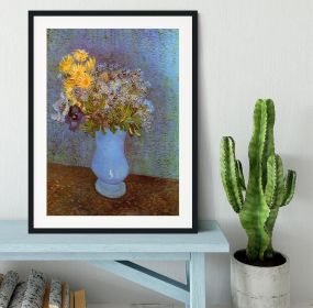 Vase with Lilacs Daisies and Anemones by Van Gogh Framed Print (Color: White/No White Edging, size: 12" x 8" / 30cm x 20cm (approx))