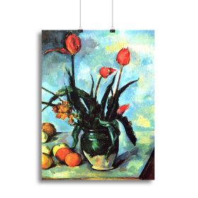 Still Life vase with Tulips by Cezanne Canvas Print or Poster (Type: Standard Framed Canvas Print, size: 40" x 26" / 100cm x 65cm (approx))