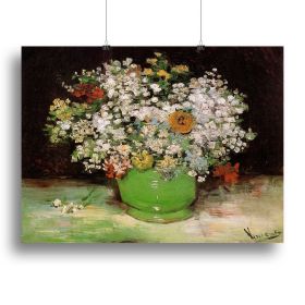 Vase with Zinnias and Other Flowers by Van Gogh Canvas Print or Poster (Type: Standard Framed Canvas Print, size: 32" x 24" / 80cm x 60cm (approx))