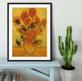 Still Life Vase with Fifteen Sunflowers 2 by Van Gogh Framed Print (Color: Natural/No White Edging, size: 48" x 32" / 120cm x 80cm (approx))