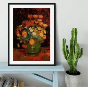 Vase with Zinnias by Van Gogh Framed Print (Color: Natural/No White Edging, size: 24" x 16" / 60cm x 40cm (approx))