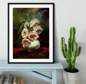 Vase with Peonies by Van Gogh Framed Print (Color: Natural/No White Edging, size: 36" x 24" / 90cm x 60cm (approx))