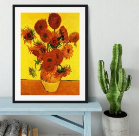 Still Life Vase with Fifteen Sunflowers 3 by Van Gogh Framed Print (Color: Natural/With White Edging, size: 36" x 24" / 90cm x 60cm (approx))